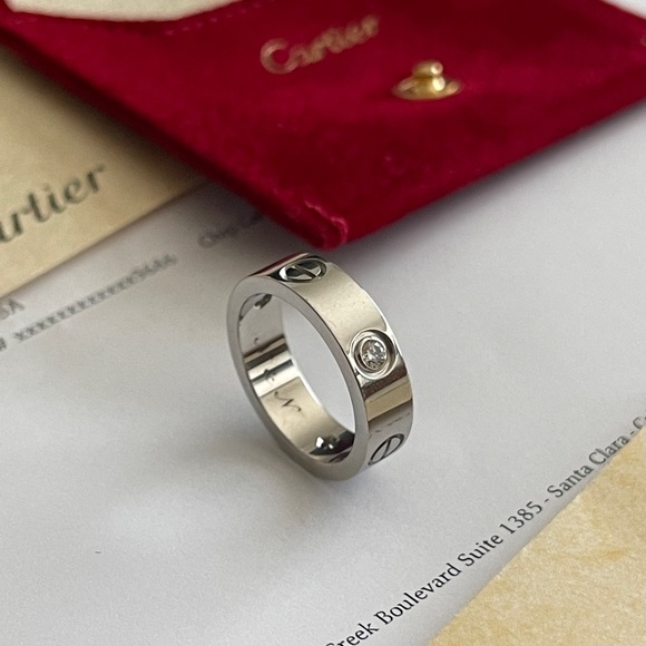 Cartier 3 Diamonds Love Ring, 18K White Gold. - Picture 7 of 9